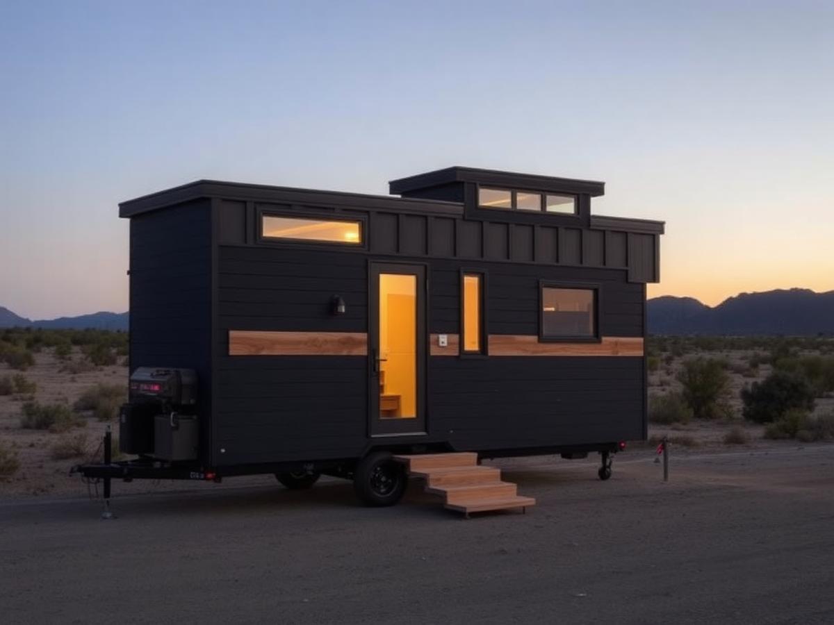 Tiny homes on display at an outdoor festival